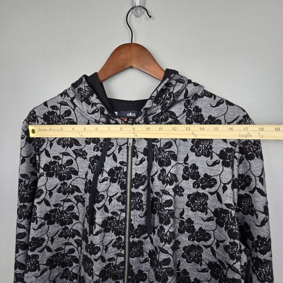 ELLOS Lightweight Floral Zip Jacket Hood Drawstring Black Womens Plus Size 1X - Picture 10 of 12